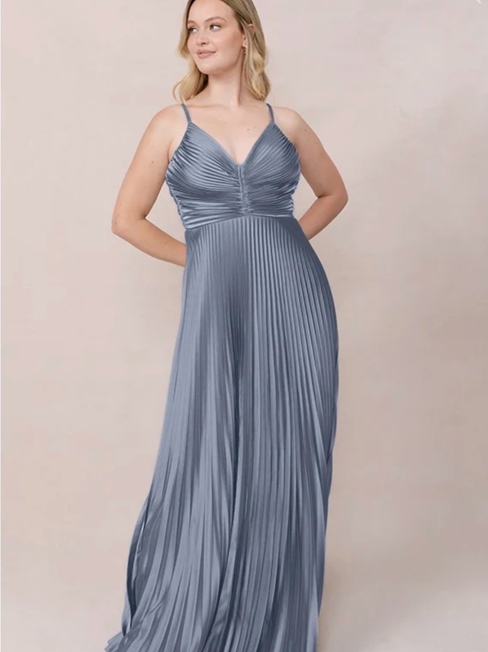 Revelry Pleated V-Neck Maxi Dress in French Blue